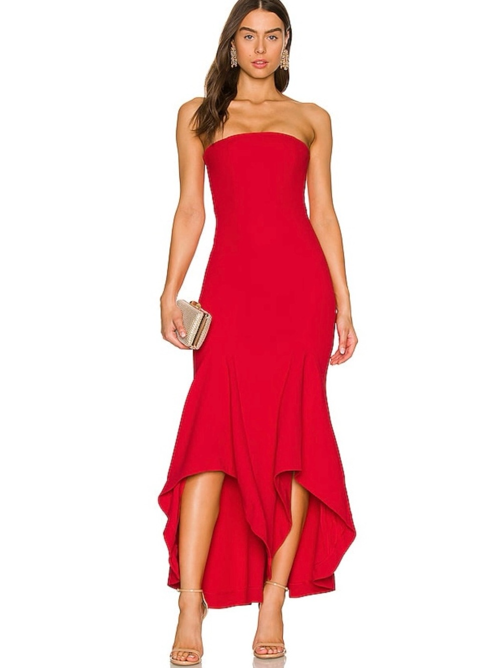 Lovers and Friends Urgonia Gown In Berry Red, Strapless, High-Low Hem, Size M